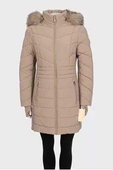 Fitted brown down jacket with tag