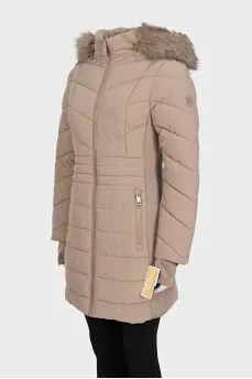 Fitted brown down jacket with tag