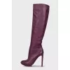 Purple leather stiletto boots