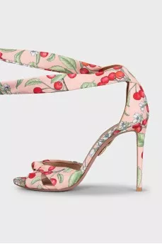 Printed textile sandals with laces