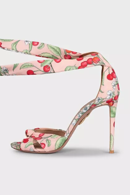 Printed textile sandals with laces