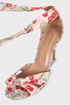 Printed textile sandals with laces