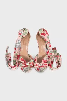 Printed textile sandals with laces