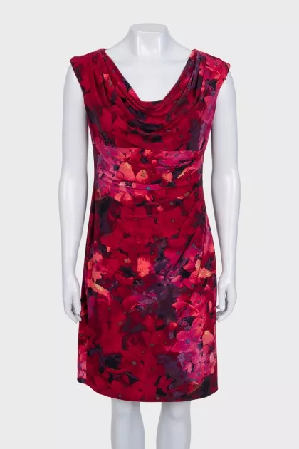 Floral print dress with drapery