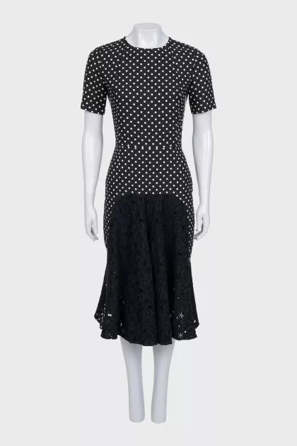 Polka dot dress with lace inserts
