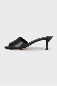 Leather heeled mules with tag