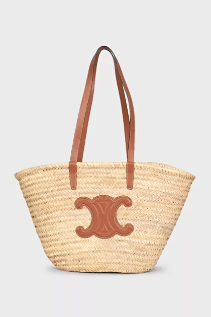 Raffia bag with leather handles