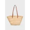 Raffia bag with leather handles
