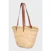 Raffia bag with leather handles