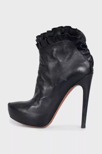 Black leather ankle boots with heels