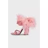 Textile sandals decorated with feathers