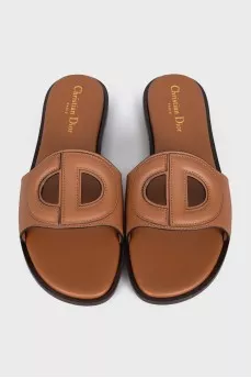 Коричневі шльопанці Dior D-Club зі шкіри