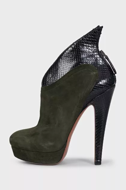 Green high-heeled ankle boots