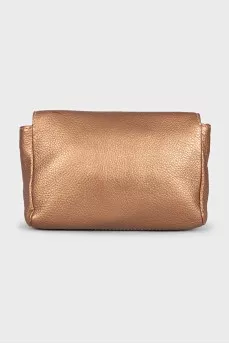 Gold-colored leather cosmetic bag