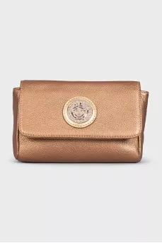 Gold-colored leather cosmetic bag