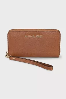Brown wallet with gold logo