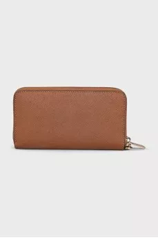 Brown wallet with gold logo