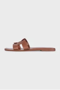 Brown leather flip-flops