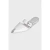 White leather pointed toe mules