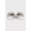 White leather pointed toe mules