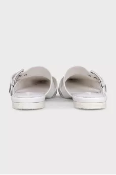 White leather pointed toe mules
