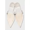 White leather pointed toe mules