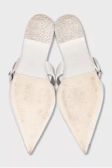 White leather pointed toe mules