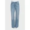 Голубые джинсы wide leg fit с фирменным тиснением
