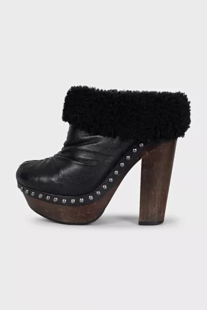 Black ankle boots with wooden heels