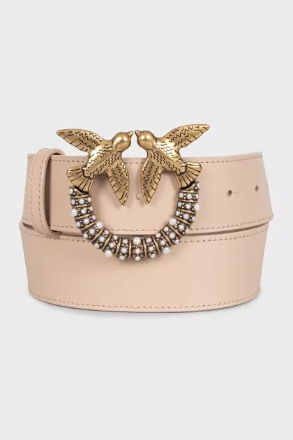 Beige universal belt with rhinestones