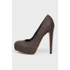 Shoes with golden braid and rhinestones