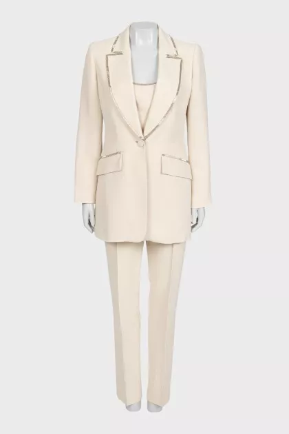Beige suit with trousers, top and jacket