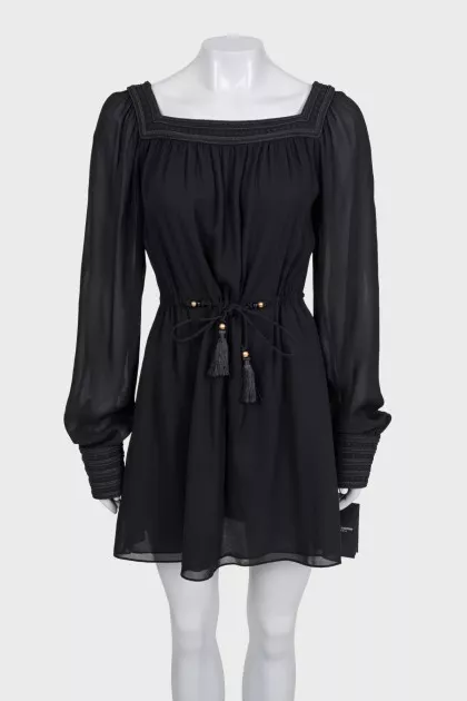 Black dress with tie waist