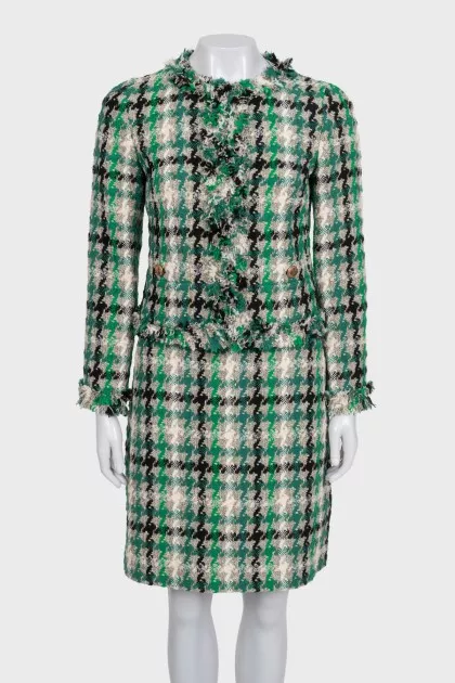 Printed suit with short jacket and skirt