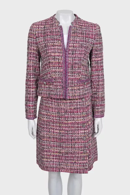 Purple tweed suit with a check print