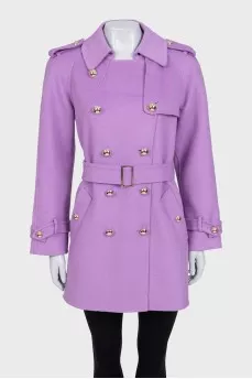 Purple double-breasted wool coat