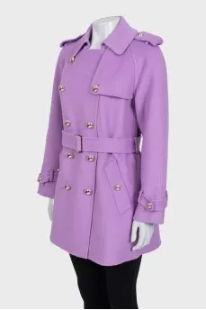 Purple double-breasted wool coat