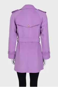 Purple double-breasted wool coat