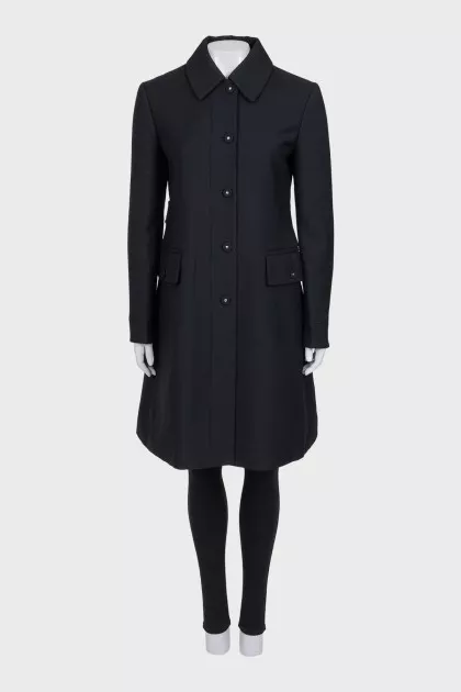 Black single-breasted wool coat