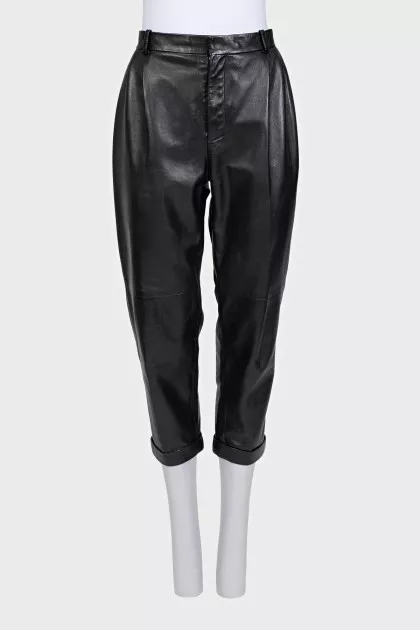 Black high-waist leather trousers