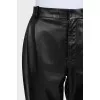 Black high-waist leather trousers