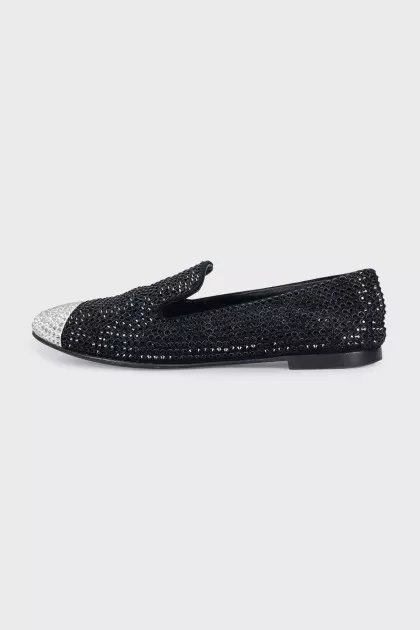 Suede ballet flats decorated with rhinestones