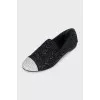 Suede ballet flats decorated with rhinestones