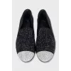 Suede ballet flats decorated with rhinestones