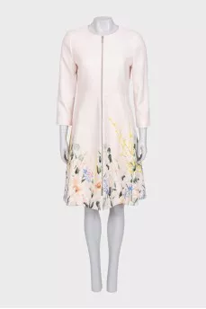 Fitted coat in floral print with tag