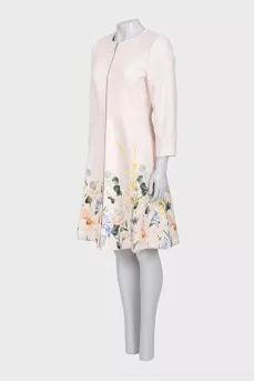 Fitted coat in floral print with tag