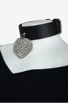 Choker with wide strap and heart