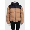 Brown down jacket with a hood