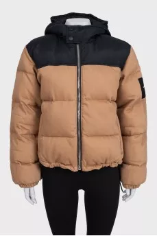 Brown down jacket with a hood