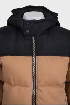 Brown down jacket with a hood